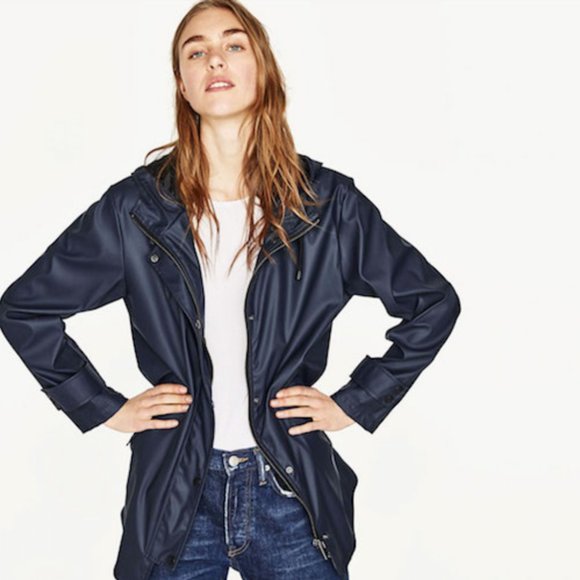 Zara Jackets & Blazers - HP🎉 Zara Navy Blue Raincoat Jacket with hood - S